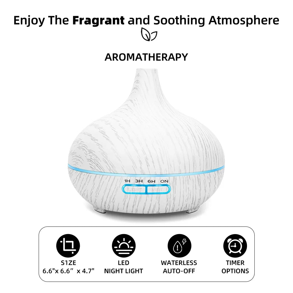 550ml Wood Grain Oil Diffuser With Remote Auto Shut Off