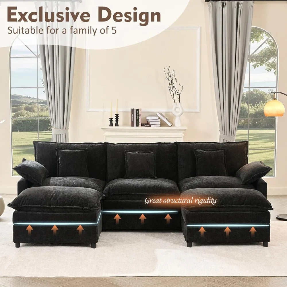 108 Inch U Shaped Three Seater Sofa Movable Ottoman