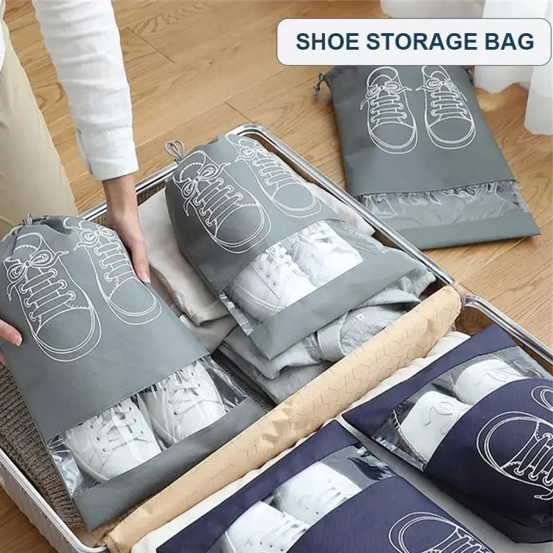 5 Or 10 Pcs Shoes Storage Bag Closet Organizer Non Woven Travel Portable Waterproof Hanging Bag With Pocket