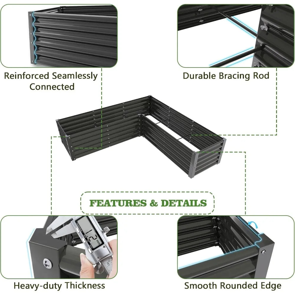 Anleolife 2 Set L Shaped Galvanized Garden Beds 74x74x18in