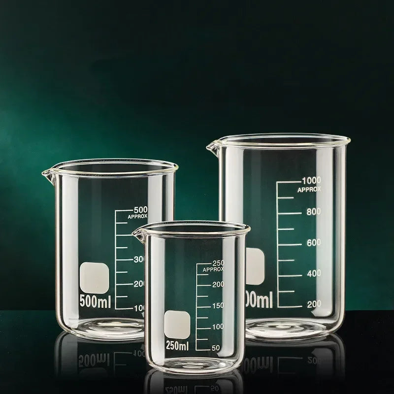 Glass Measuring Cup Set 50 100 150 250 500 1000 Milliliters Heat Resistant High Borosilicate Clear Graduated Beaker
