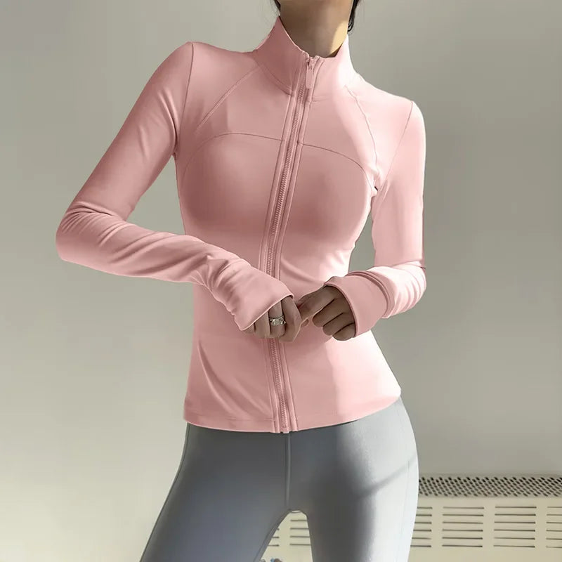 Women Zip Fitness Jacket Long Sleeve Quick Dry Sportswear Yoga Gym Breathable Sun Protective Top