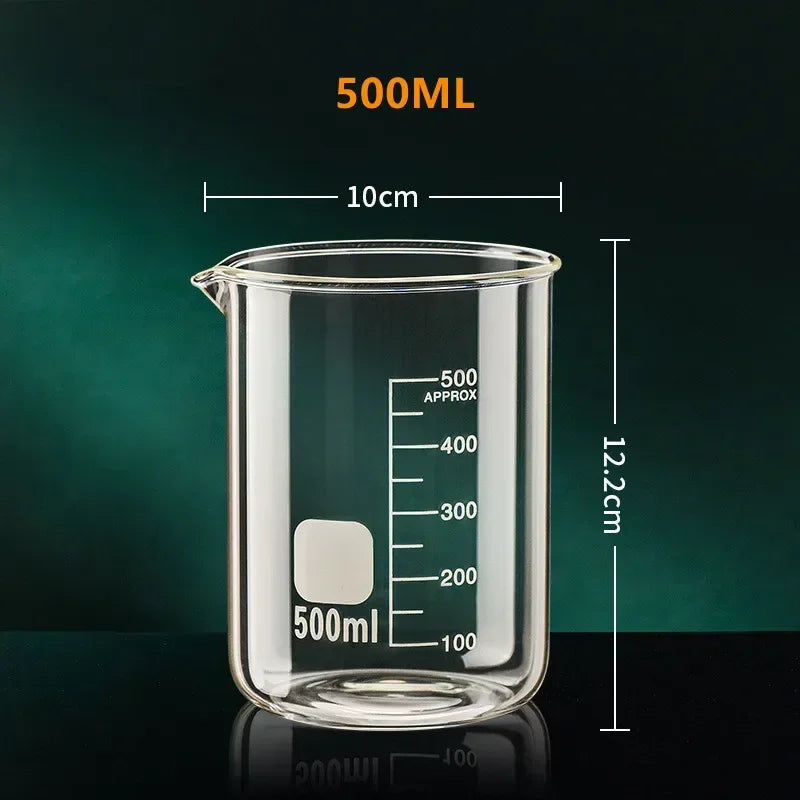 Glass Measuring Cup Set 50 100 150 250 500 1000 Milliliters Heat Resistant High Borosilicate Clear Graduated Beaker