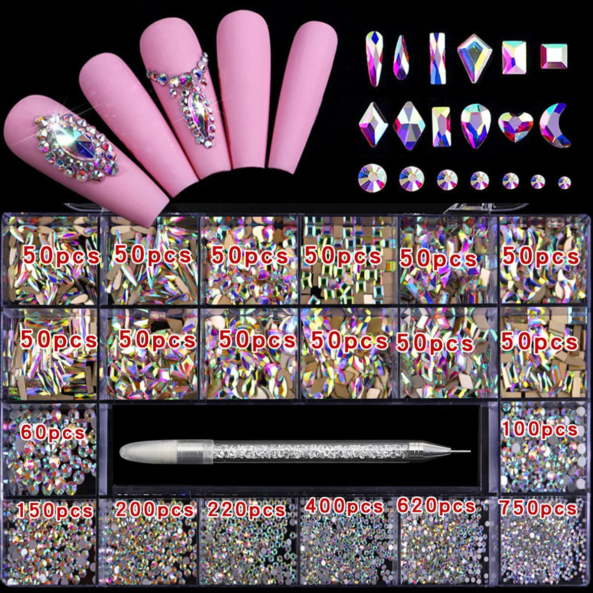 21 Grid Nail Art Diamonds Flat Bottom Glass Rhinestones DIY