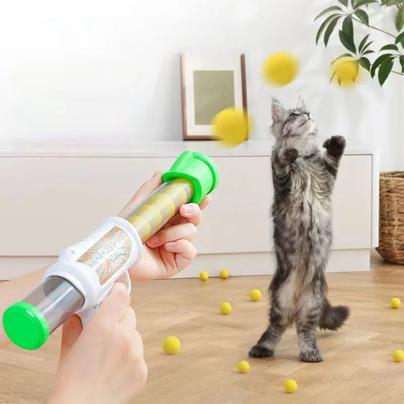 Launch Training Cat Toys Interactive Shooter Gun Teaser Plush Ball Cats Creative Games Stretch Pompoms Gato Supplies