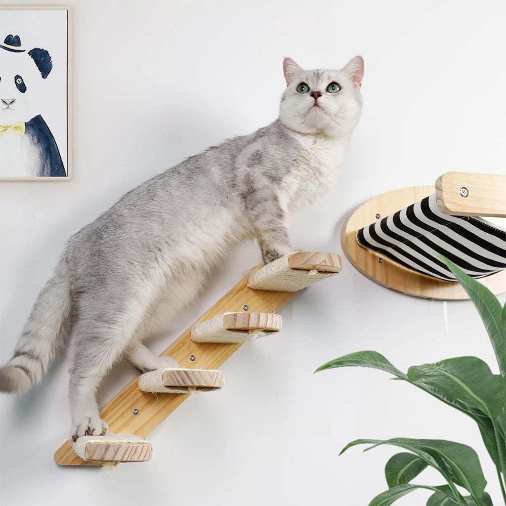 Wooden Wall Mounted Cat Hammock And Scratching Posts