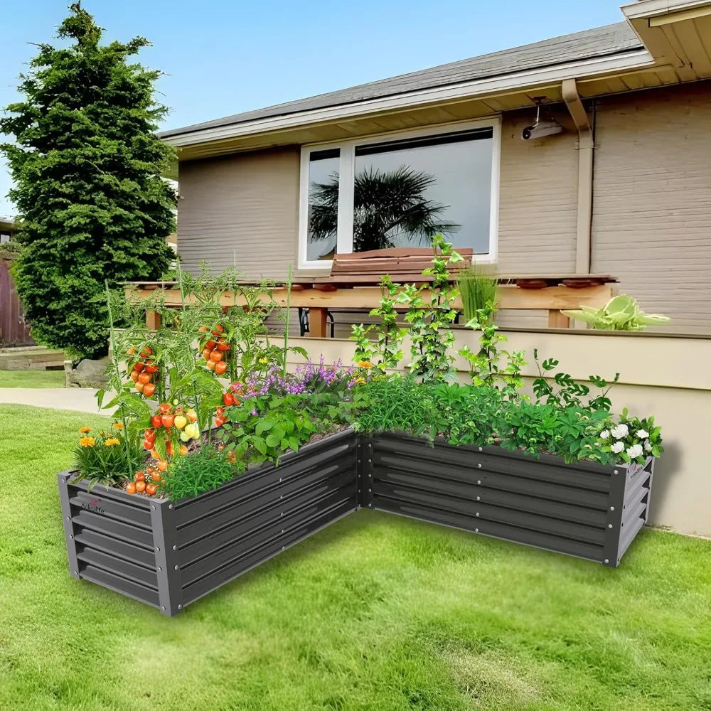 Anleolife 2 Set L Shaped Galvanized Garden Beds 74x74x18in