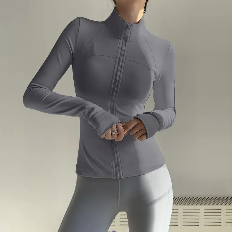 Women Zip Fitness Jacket Long Sleeve Quick Dry Sportswear Yoga Gym Breathable Sun Protective Top