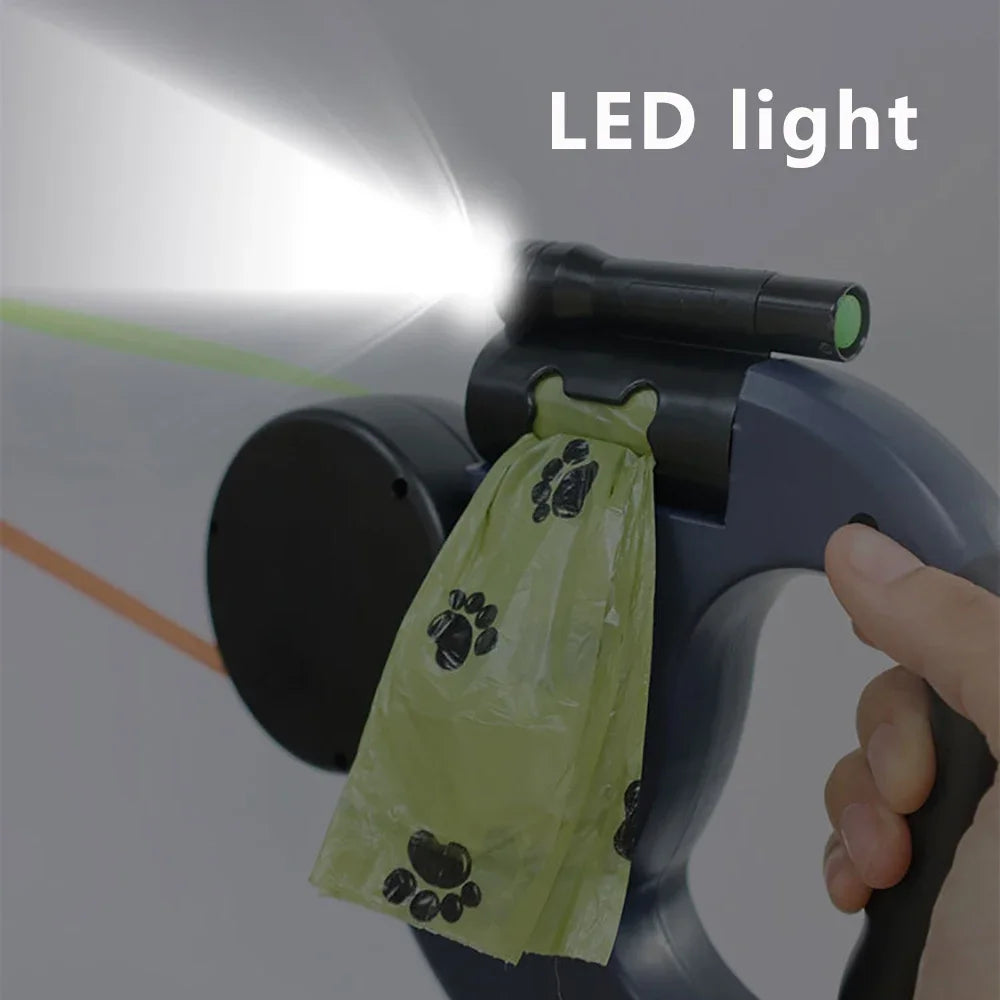 Retractable Dual Dog Leash LED Light No Tangle 360 Swivel