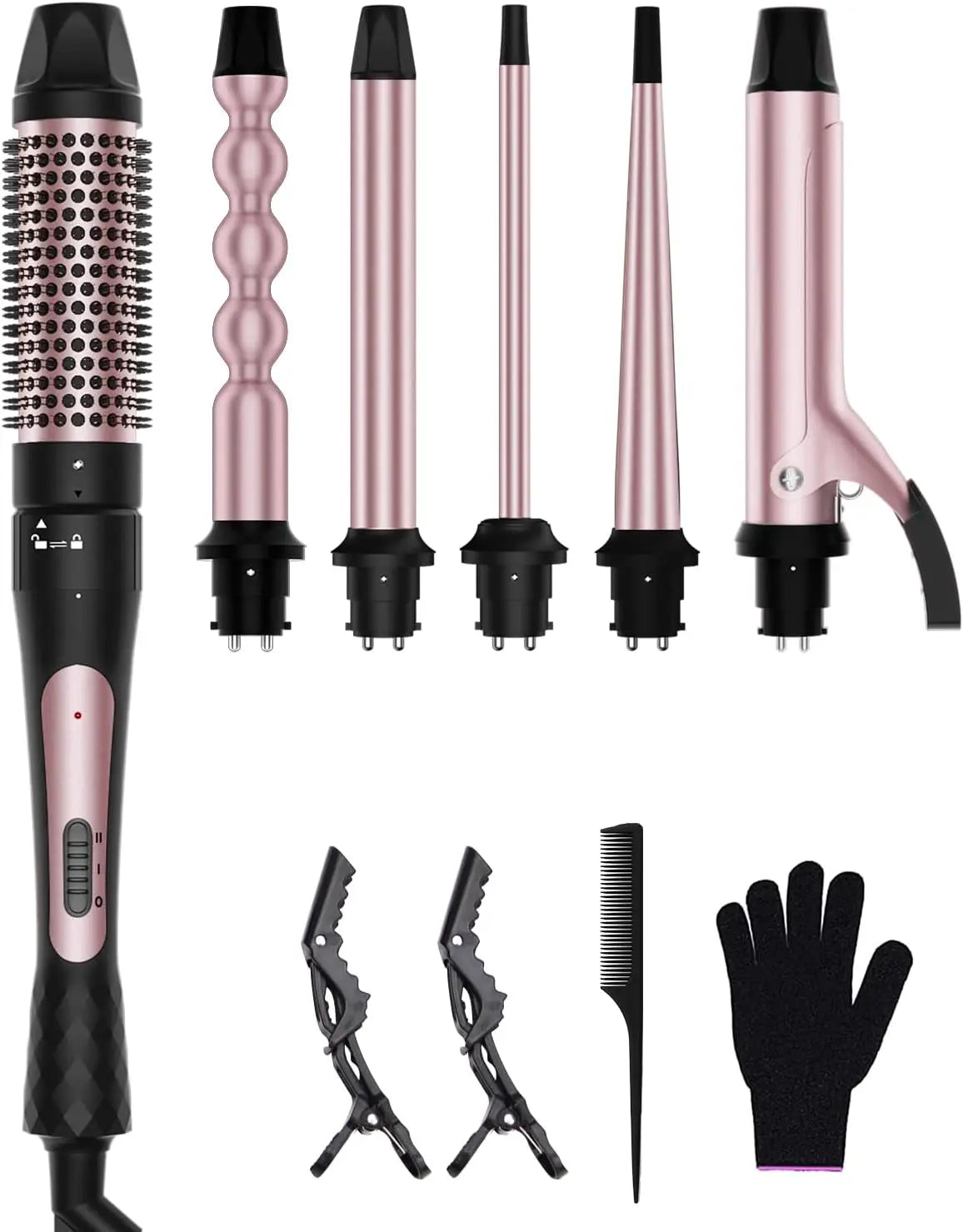6 In 1 Curling Iron Set With Thermal Brush And Bubble Wand