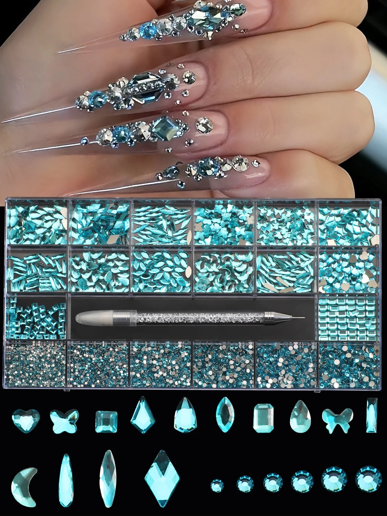 21 Grid Nail Art Diamonds Flat Bottom Glass Rhinestones DIY