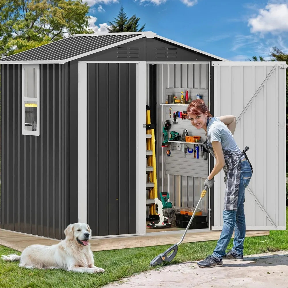 6x4ft Metal Outdoor Storage Shed With Window Lockable Steel