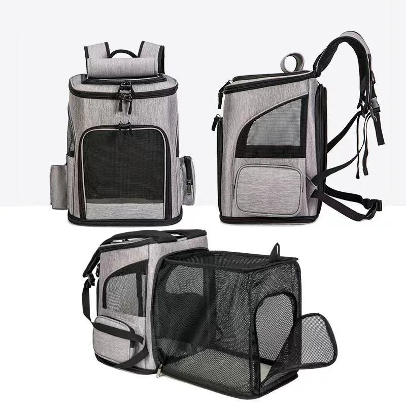 Breathable Cat Carrier Backpack Foldable Travel Bag For Cats And Dogs Expandable Large Capacity
