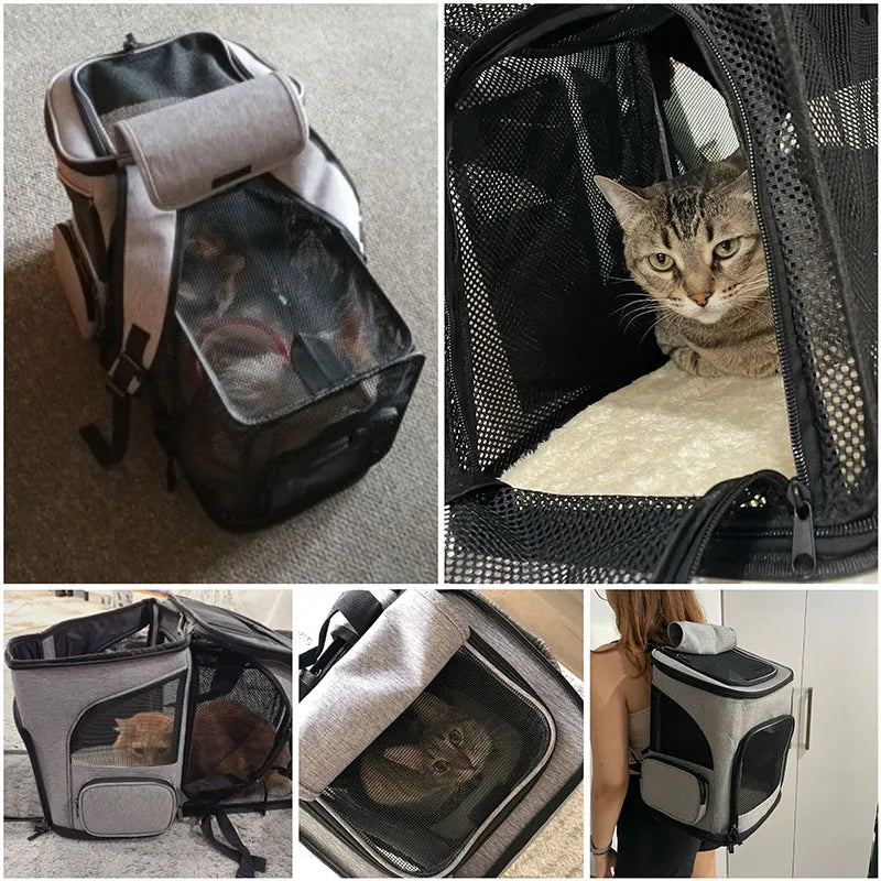 Breathable Cat Carrier Backpack Foldable Travel Bag For Cats And Dogs Expandable Large Capacity