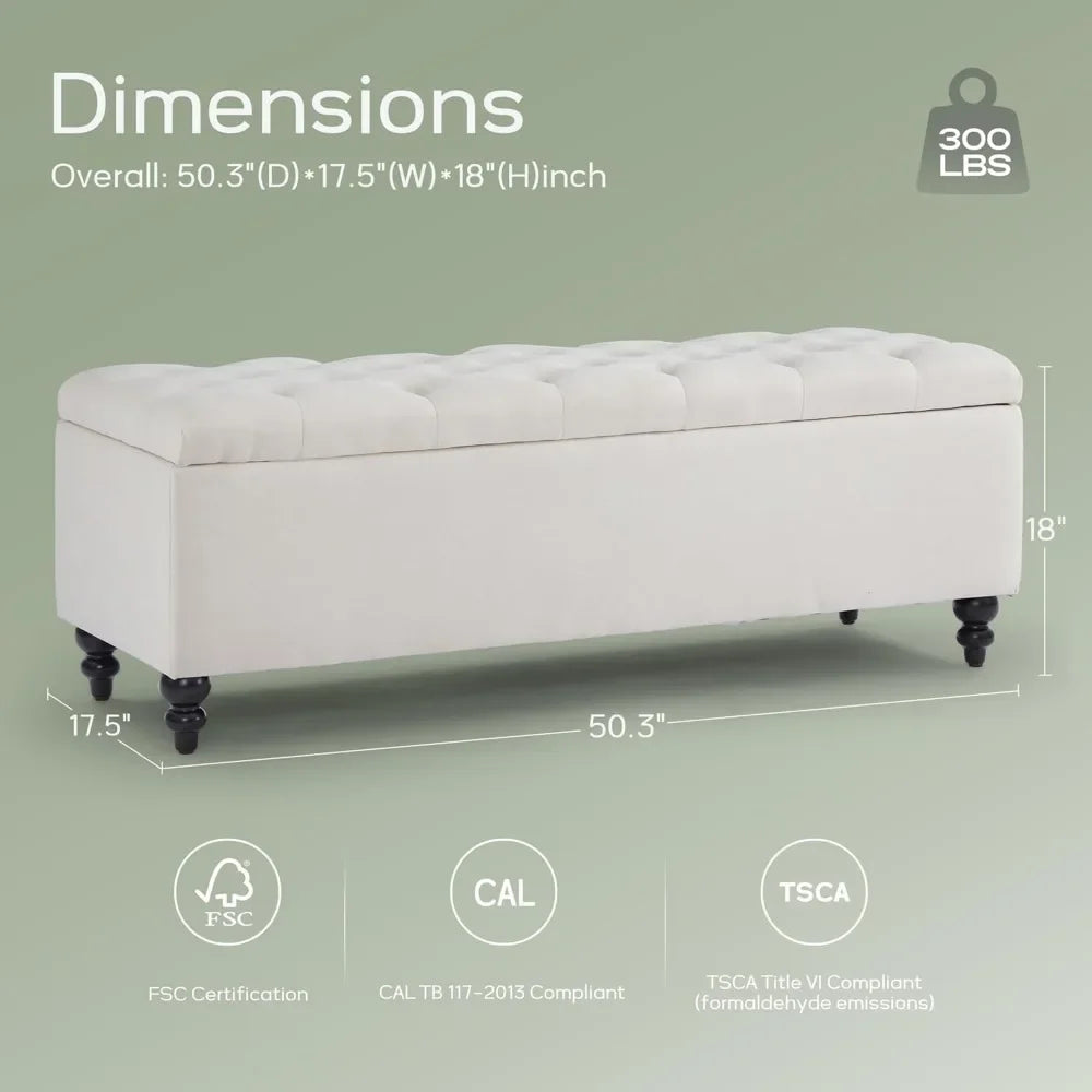 Upholstered Button Tufted Storage Ottoman With Safety Hinge