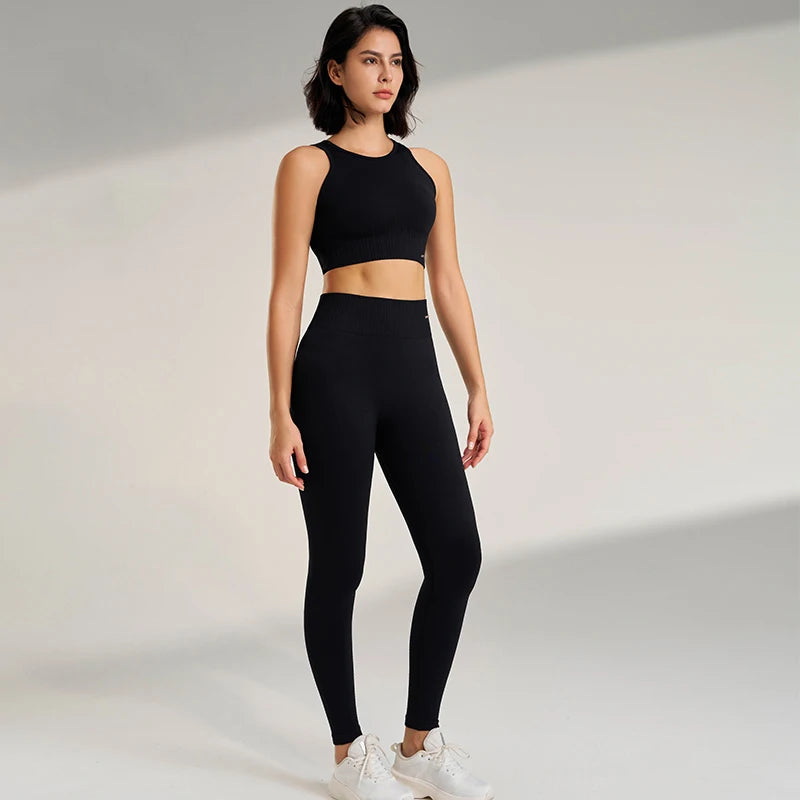 Yoga Set Women High Waisted Leggings Seamless Top Plus Size