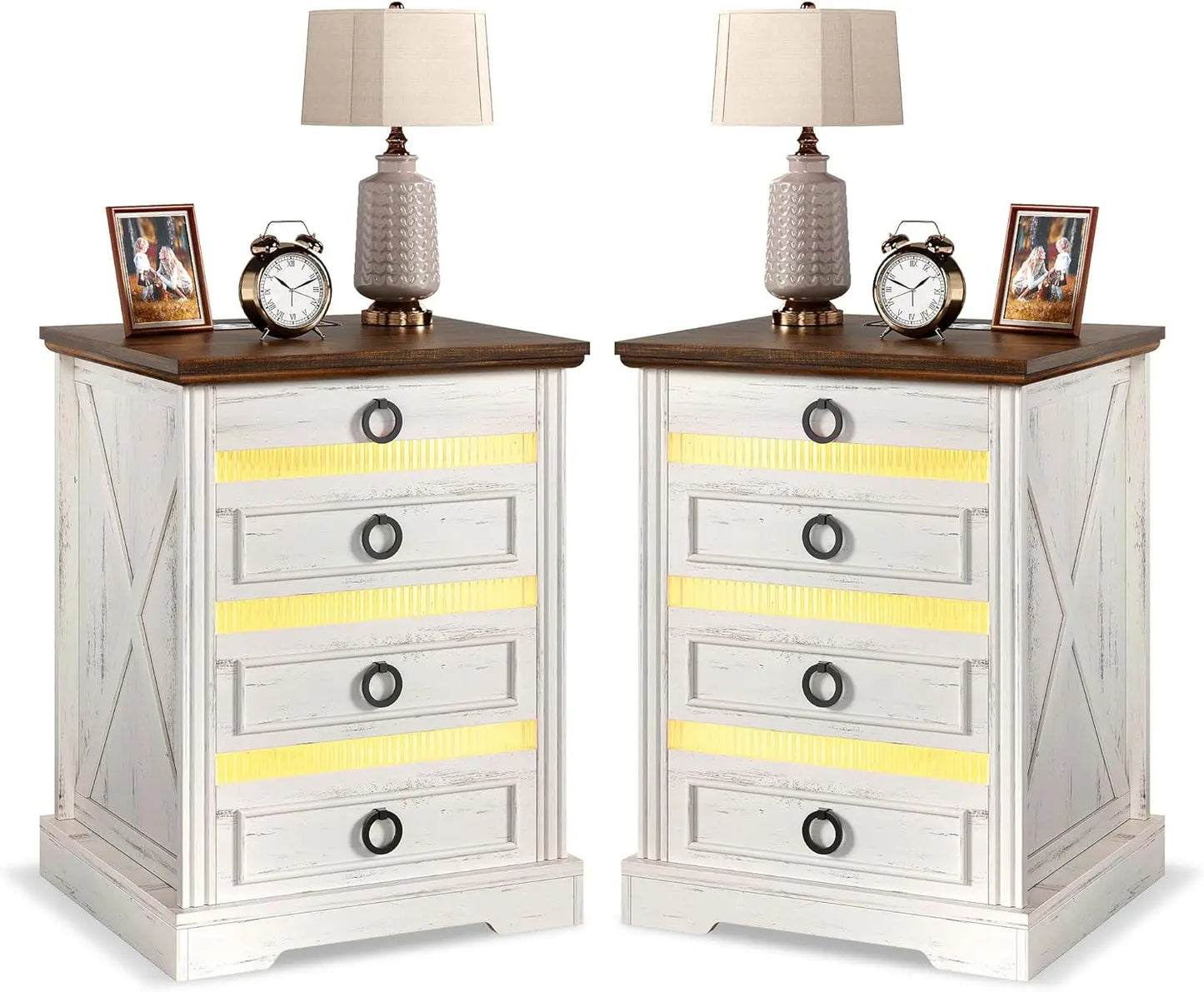 Farmhouse Nightstand With Gun Drawer LED Sensor Light