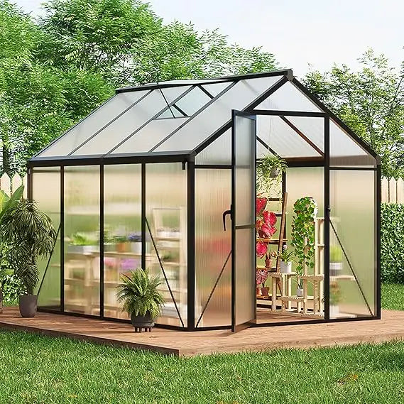 6x8Ft Greenhouse Aluminum Frame Lockable Door Polycarbonate