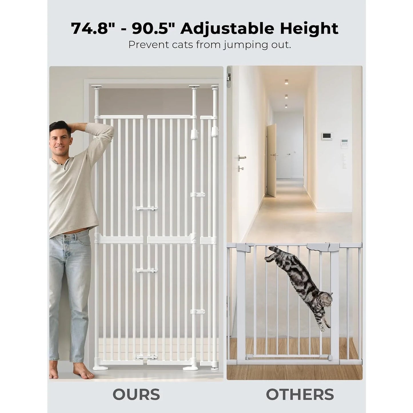 Tall Cat Gate for Doorway 74.8-90.5 in 30.3-38.2 in