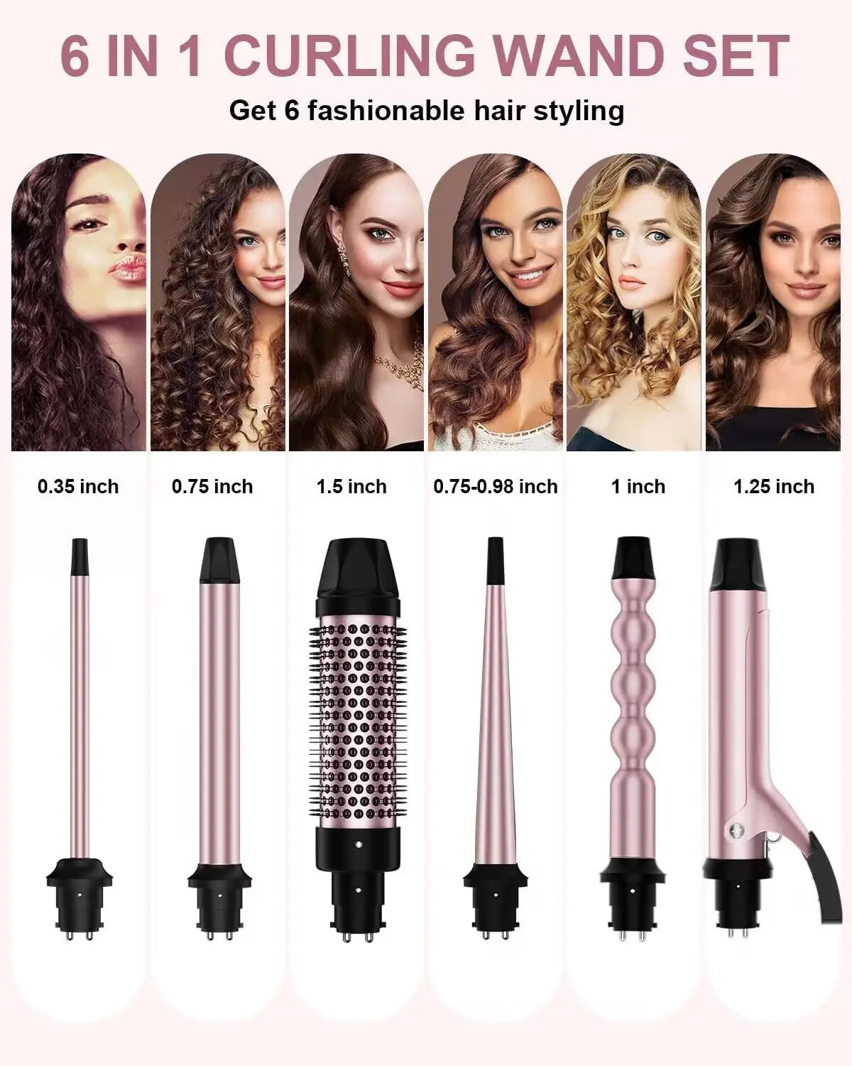 6 In 1 Curling Iron Set With Thermal Brush And Bubble Wand