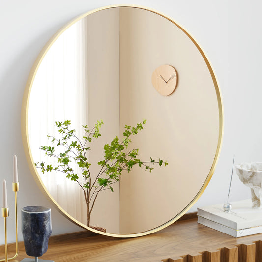 JHK Gold Round Vanity Mirror 30 Inch Matte Metal Frame