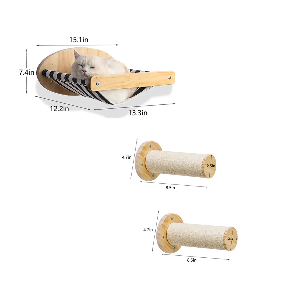 Wooden Wall Mounted Cat Hammock And Scratching Posts