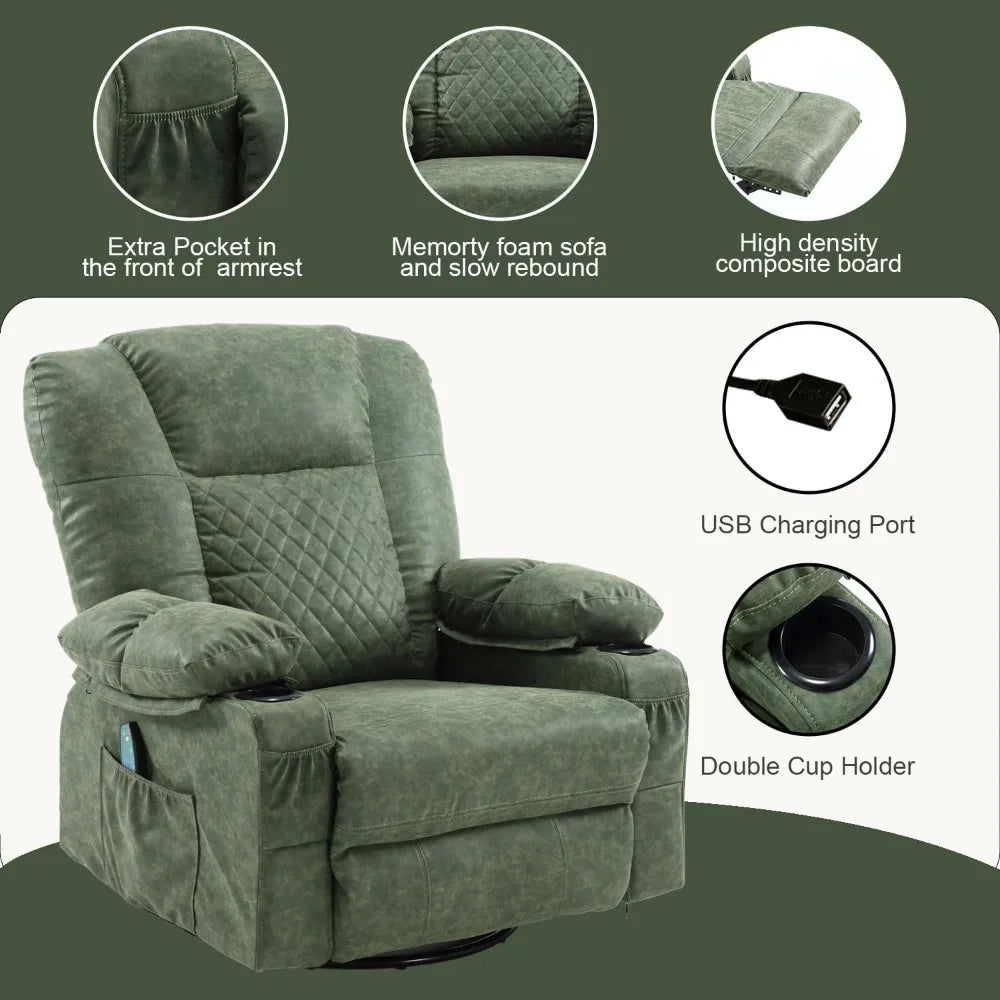 Faux Leather Oversized Rocker Recliner With Massage Heat