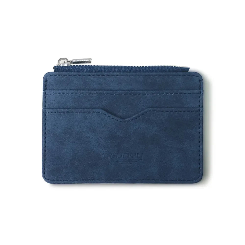 Mens Slim Card Wallet Matte Leather Retro Style Multi Card Holder Frosted Fabric Finish Transparent Coin Pocket