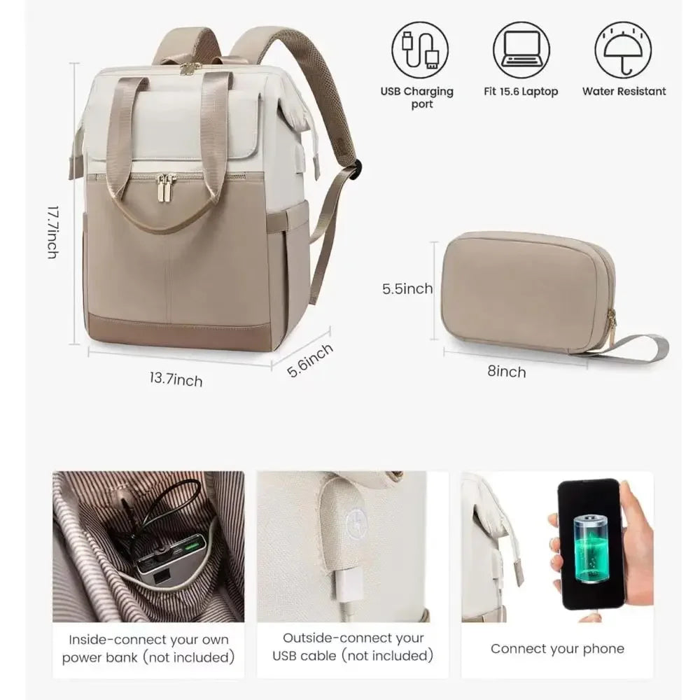 Cream Colored Womens Travel Laptop Backpack Softback Large Capacity 36 To 55 L For Cross Border Travel
