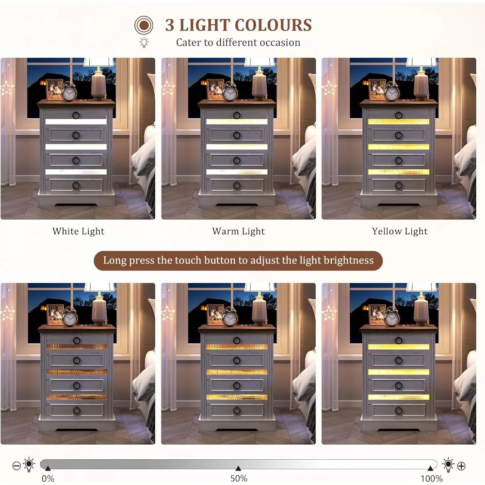 Farmhouse Nightstand With Gun Drawer LED Sensor Light
