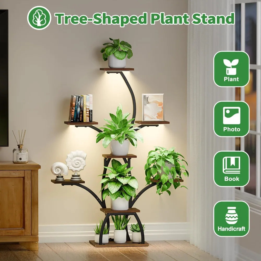 Indoor Corner Plant Stand With Grow Lights 5-Tier S Shape