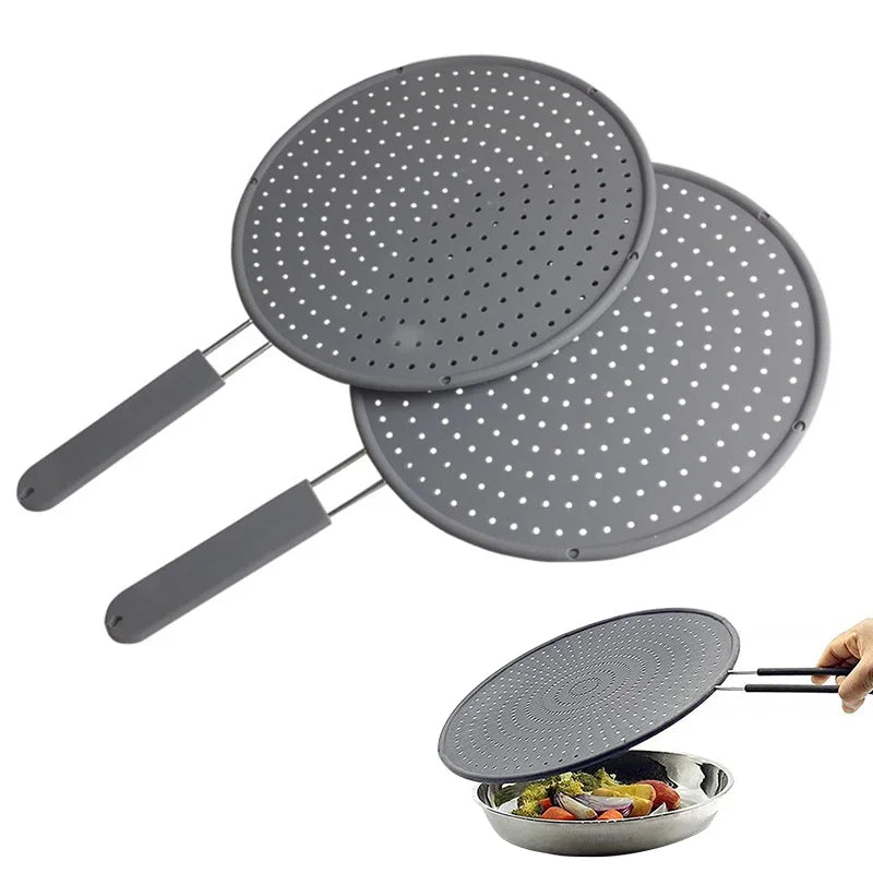 Silicone Kitchen Splatter Screen With Handle Frying Pan Lid
