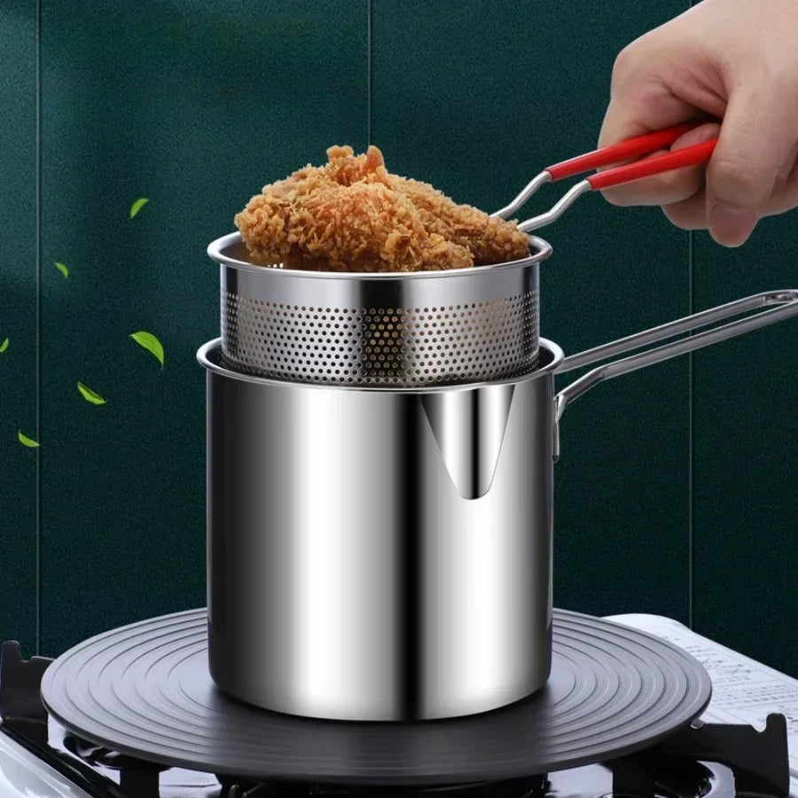 Stainless Steel Deep Fryer With Frying Basket Multifunctional Small Pot For Chicken And Other Kitchen Cooking Tools