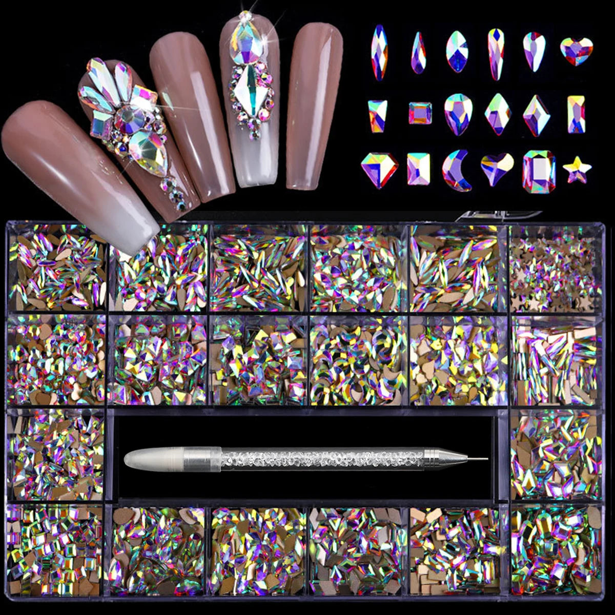21 Grid Nail Art Diamonds Flat Bottom Glass Rhinestones DIY