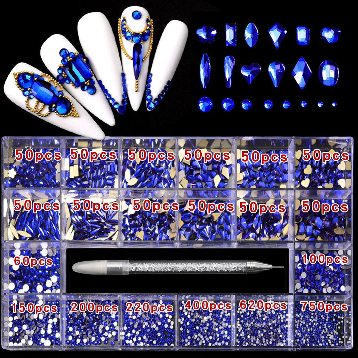 21 Grid Nail Art Diamonds Flat Bottom Glass Rhinestones DIY