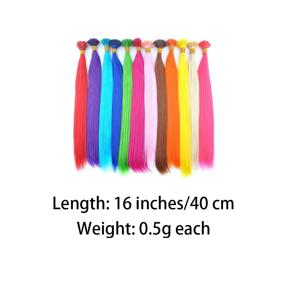 Synthetic I Tip Colored Feather Hair Extensions 10 to 50 Strands Pack Solid Color High Temperature Fiber Wig Accessories