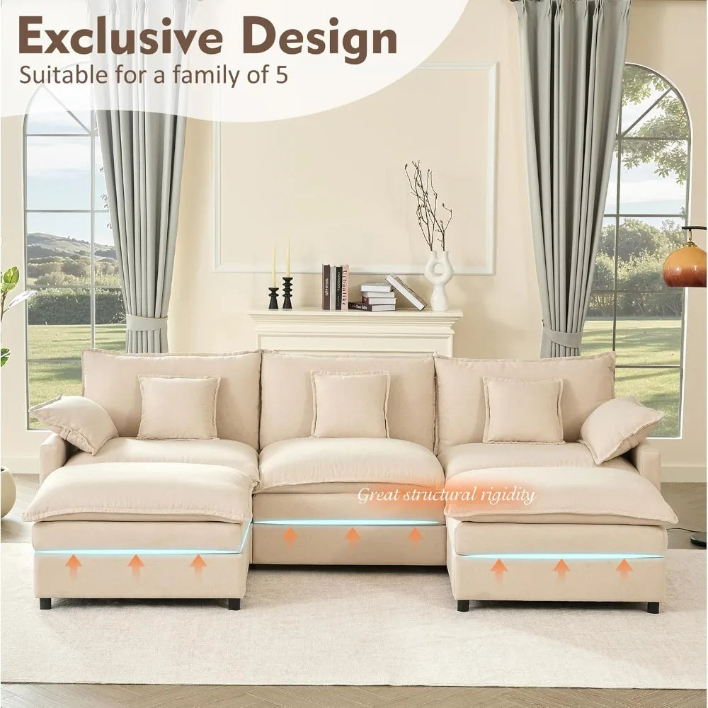 108 U Shaped Modular Sectional Sofa With Movable Ottoman