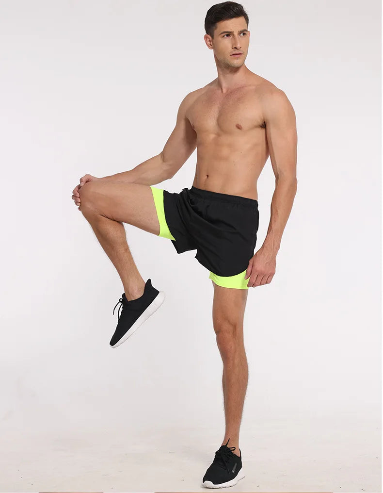 Men Double Layer Fitness Shorts 2 in 1 Quick Dry Training