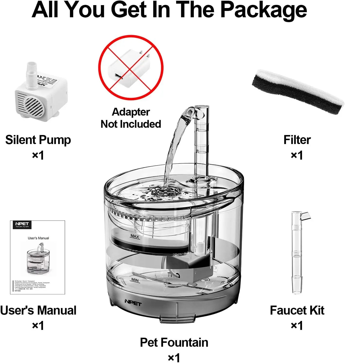 NPET Cat Water Fountain WF050TP 1.5L Automatic Faucet Kit