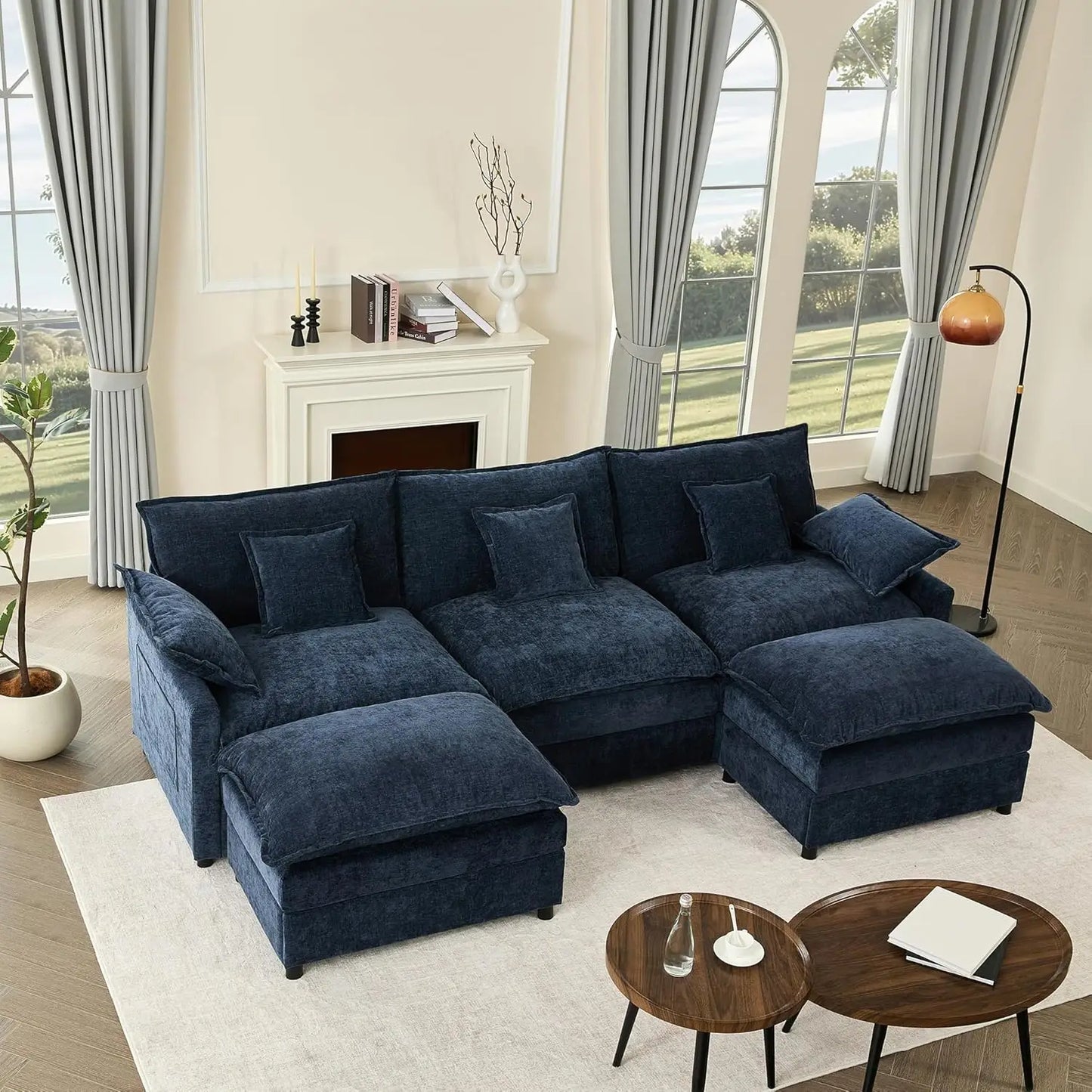 108 U Shaped Modular Sectional Sofa With Movable Ottoman