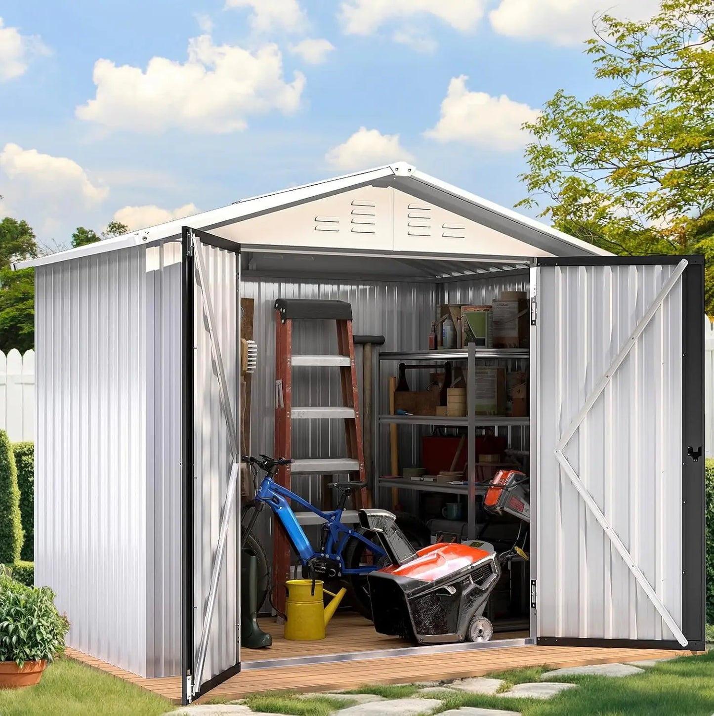 6x4ft Metal Outdoor Storage Shed With Window Lockable Steel