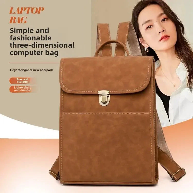 Elegant Korean Style Faux Leather Shoulder Bag For Women Commuting Travel Matte Finish Double Strap Laptop Backpack