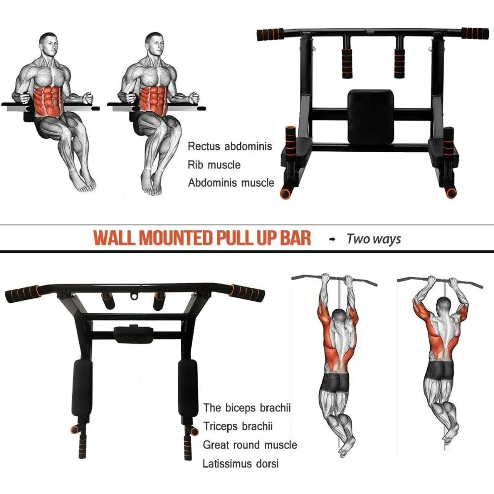 BDL Wall Mounted Pull Up Bar Chin Up Bar Dip Station