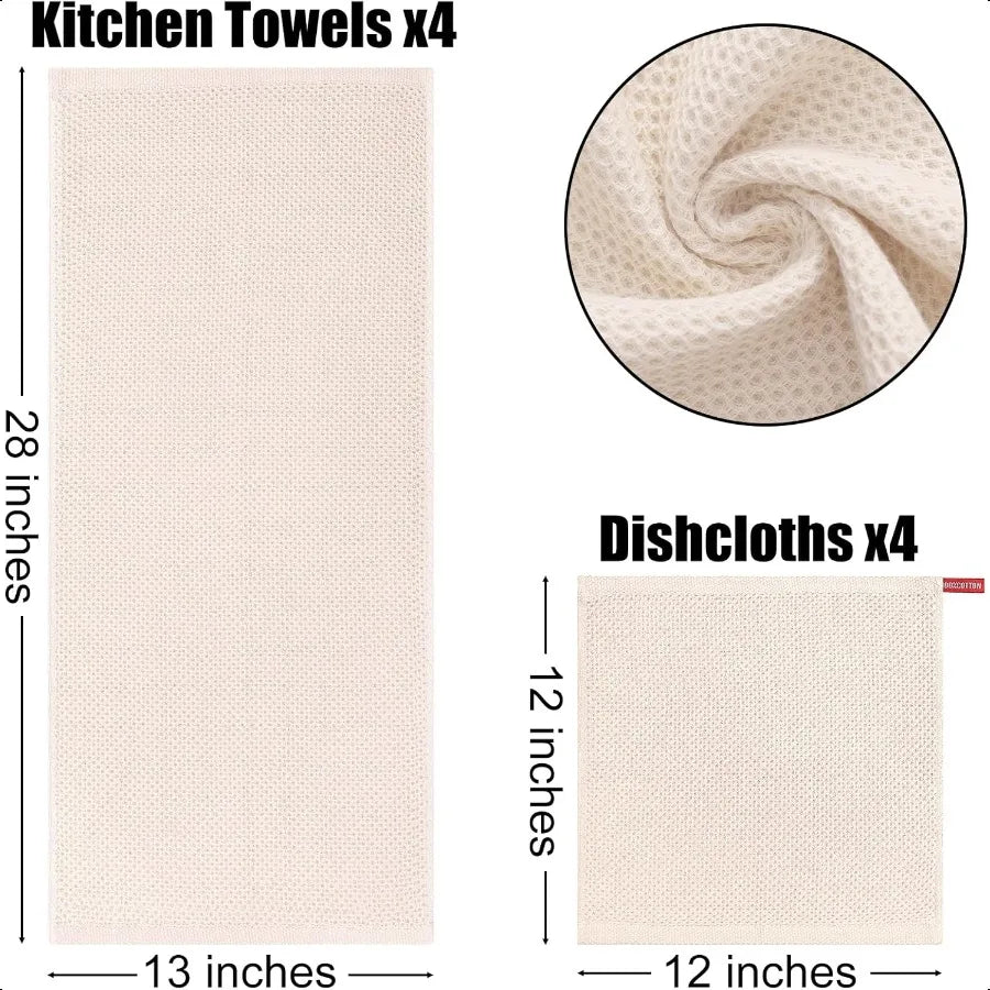 100 Cotton Kitchen Towels 8 Pack Waffle Weave Absorbent