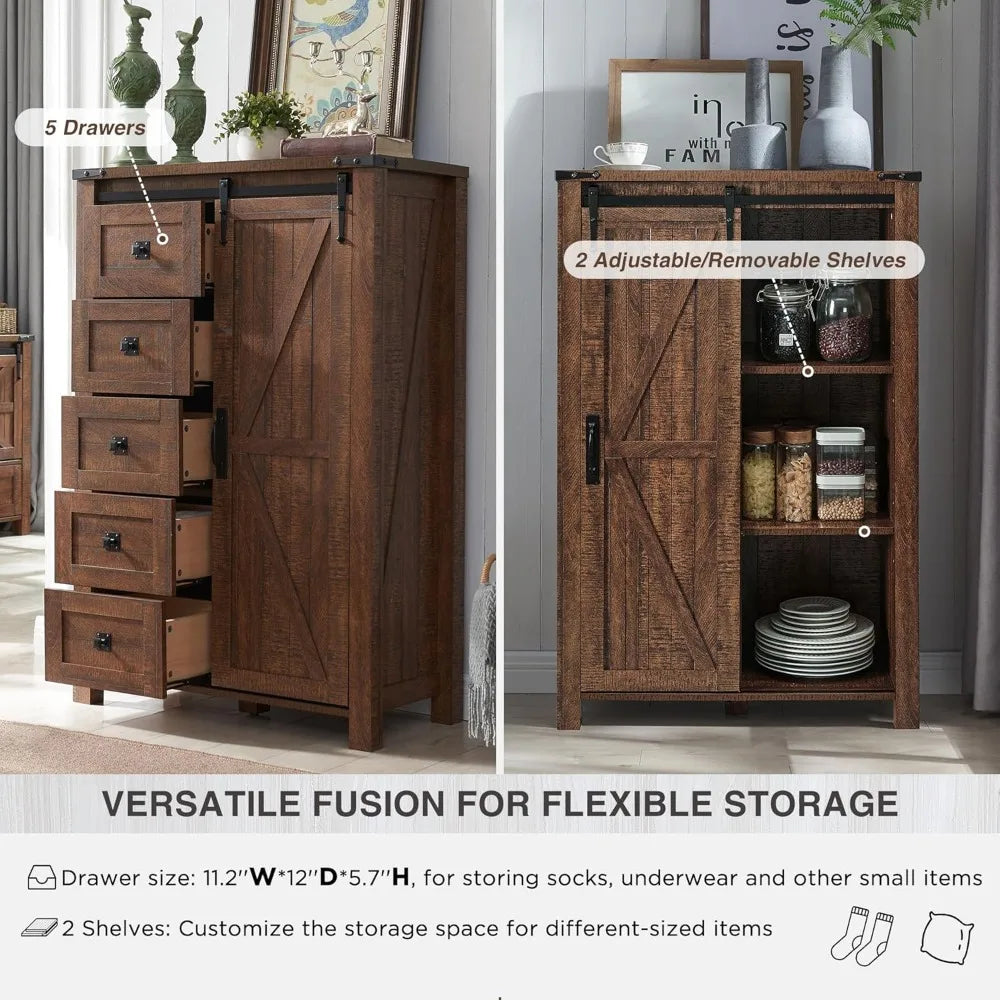 5 Drawer Dresser With Sliding Barn Door Farmhouse Modern