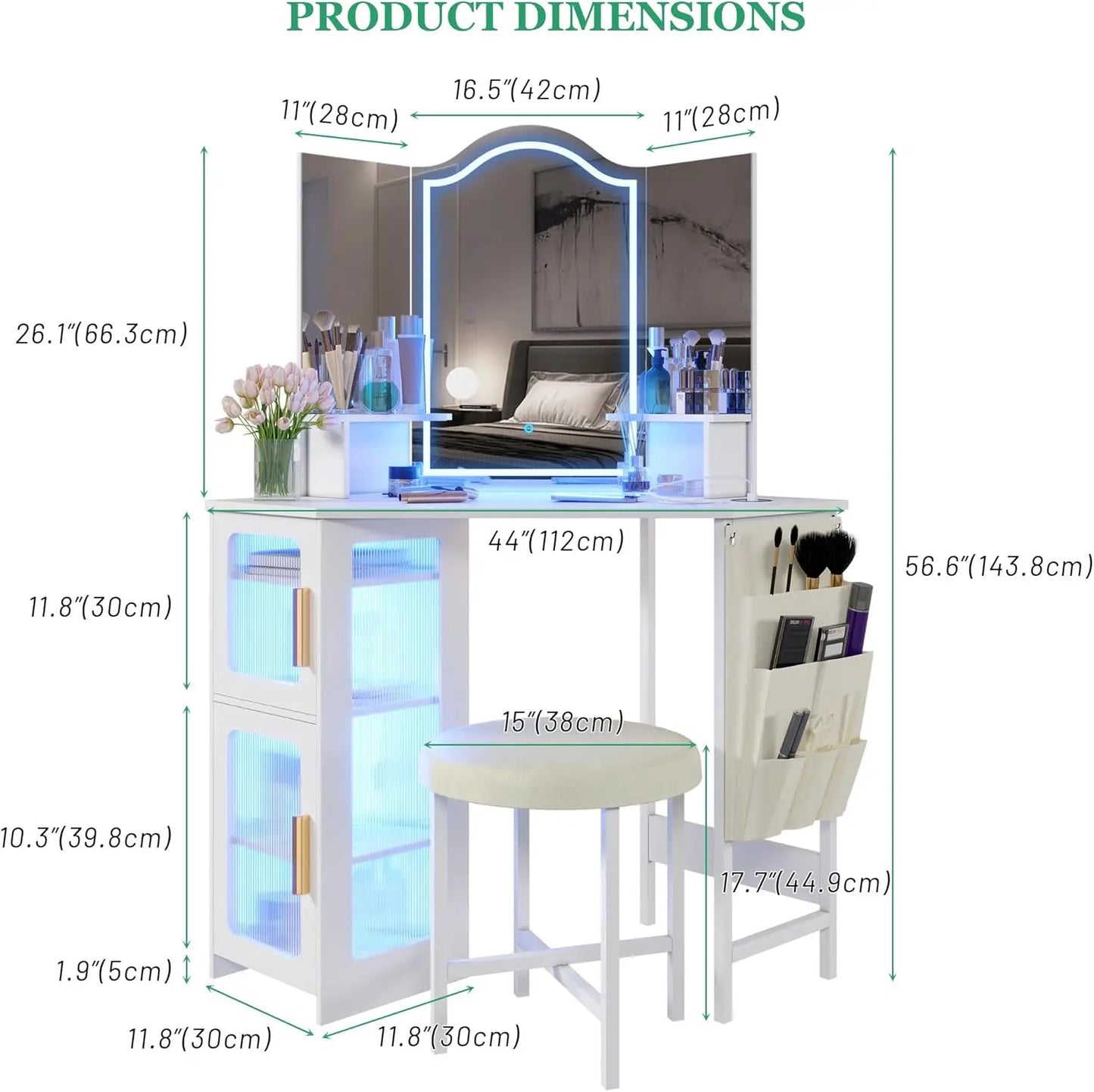 White Vanity Desk With Lighted Mirror And Charging Station