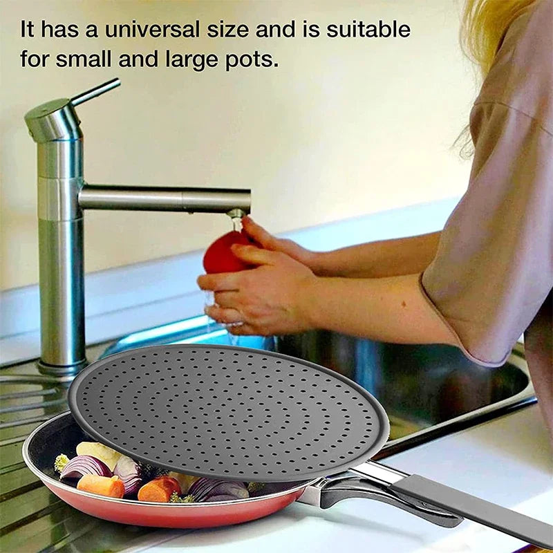 Silicone Kitchen Splatter Screen With Handle Frying Pan Lid