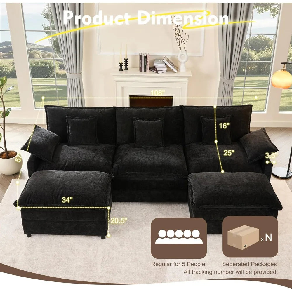 108 Inch U Shaped Three Seater Sofa Movable Ottoman