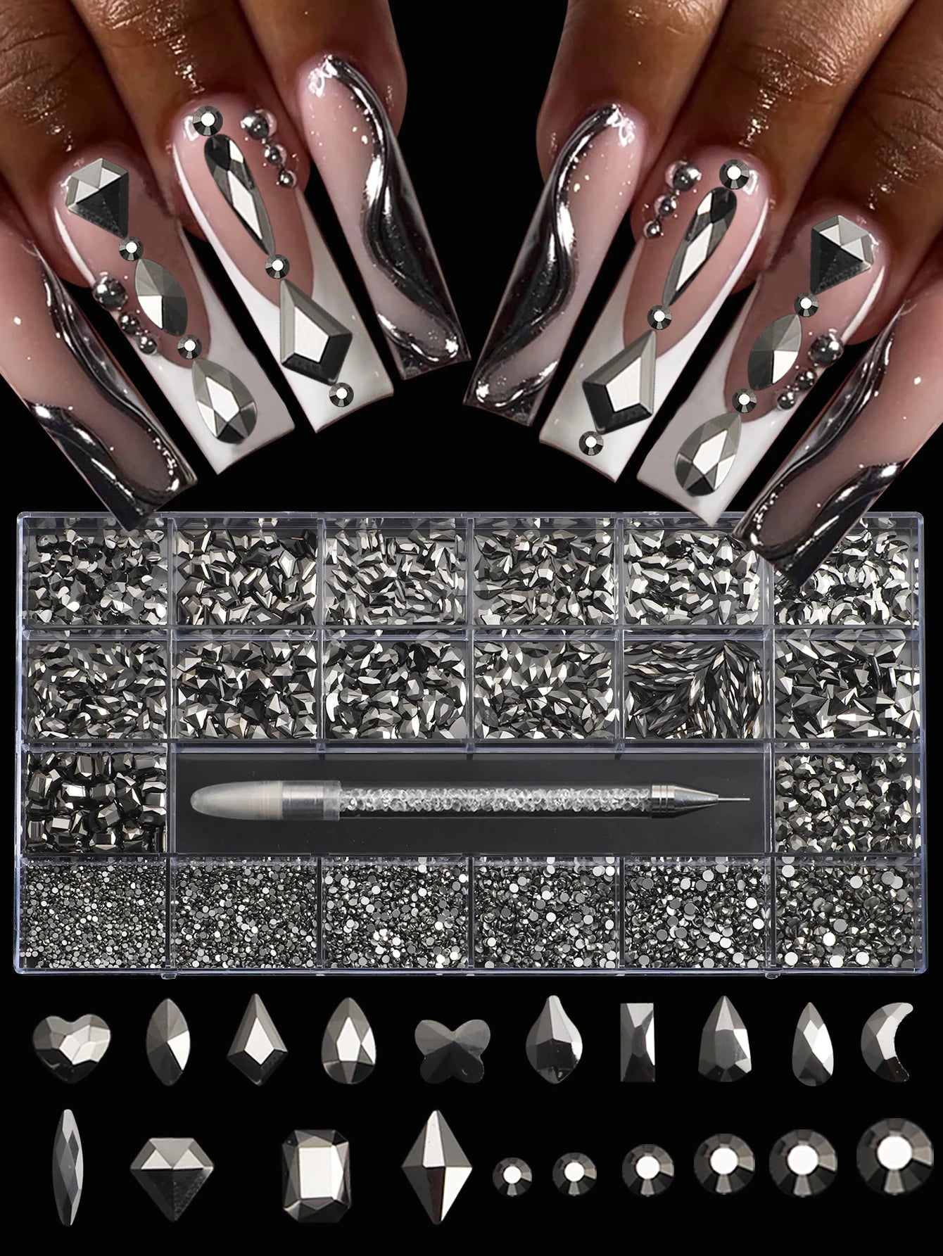 21 Grid Nail Art Diamonds Flat Bottom Glass Rhinestones DIY