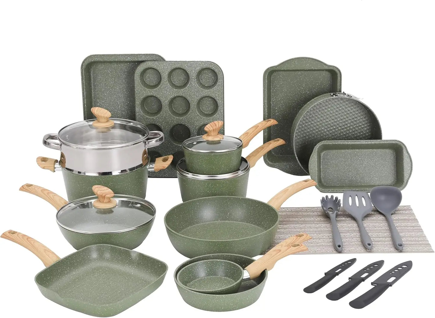 30 Piece Nonstick Granite Coated Cookware Set With Bakeware